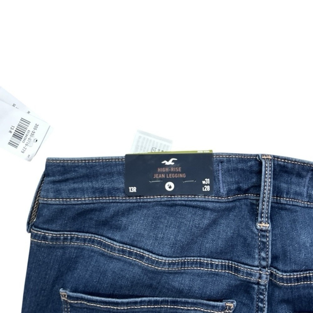 HOLLISTER High Rise Jean Legging sz 13R / W31 x L28 Dark Blue Distressed NWT - Picture 8 of 12